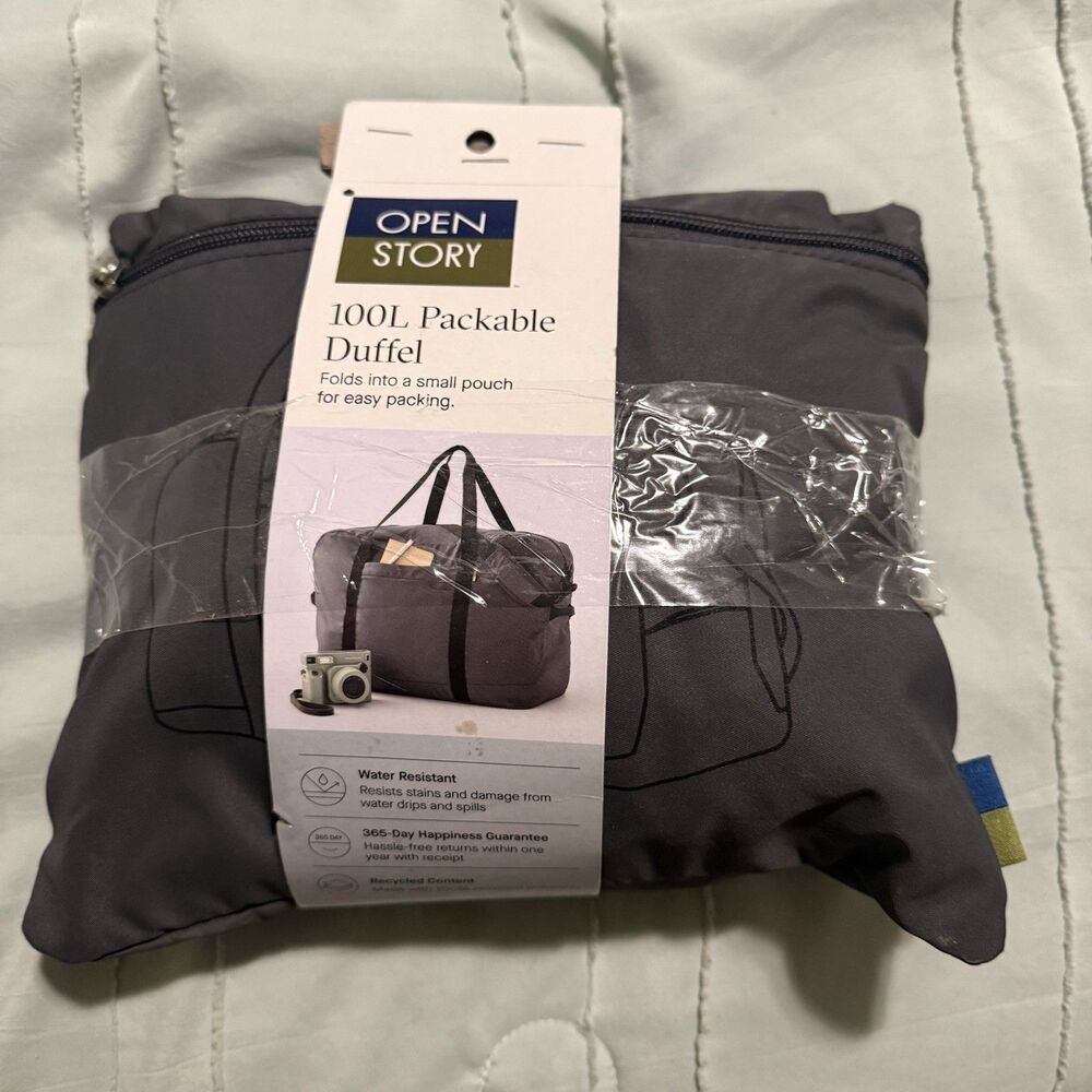 Open Story 100L Packable Water-Resistant Duffle Bag Gray Polyester